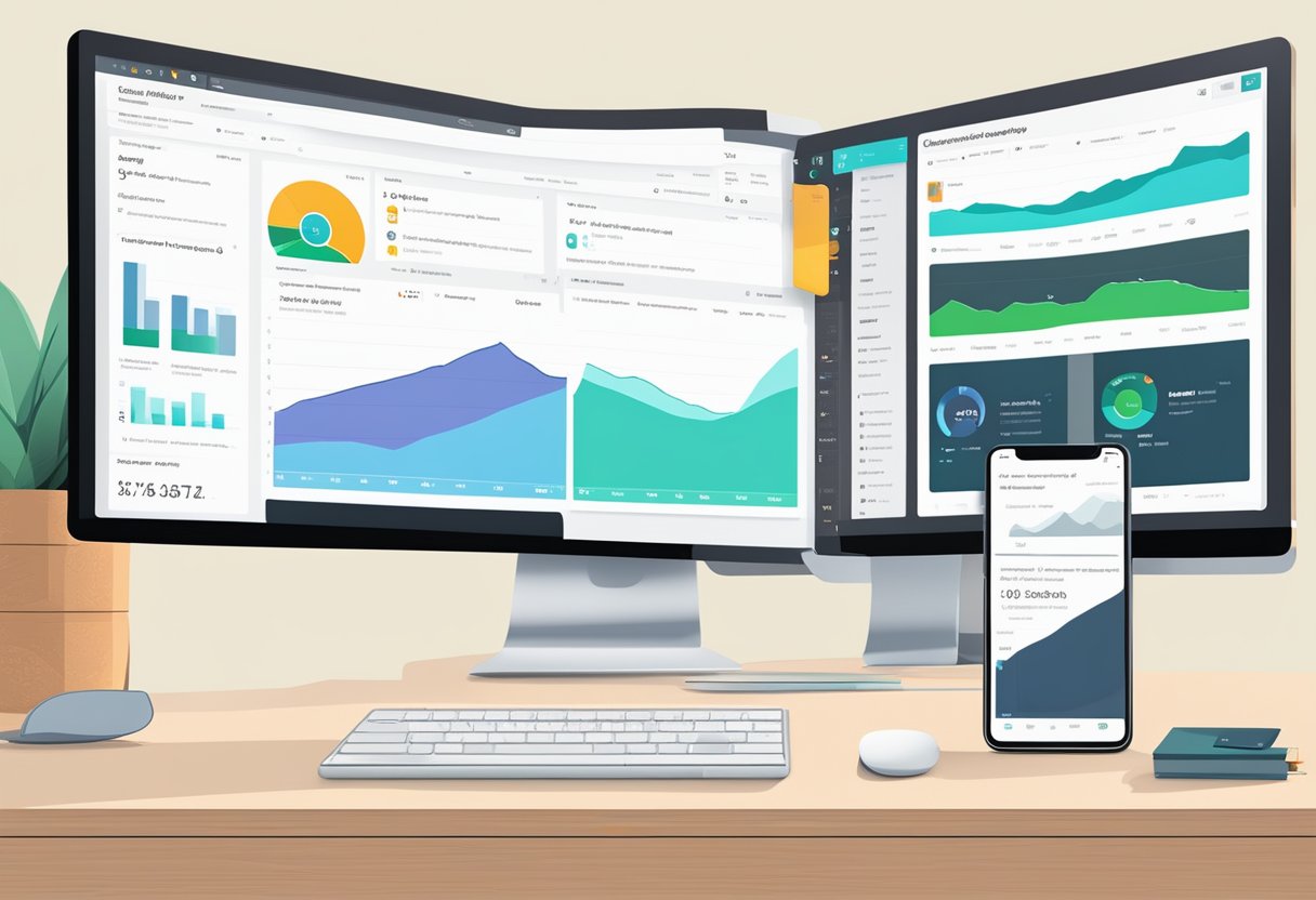 A computer screen showing a Mailchimp dashboard with email campaign analytics and a well-crafted email template ready to be sent