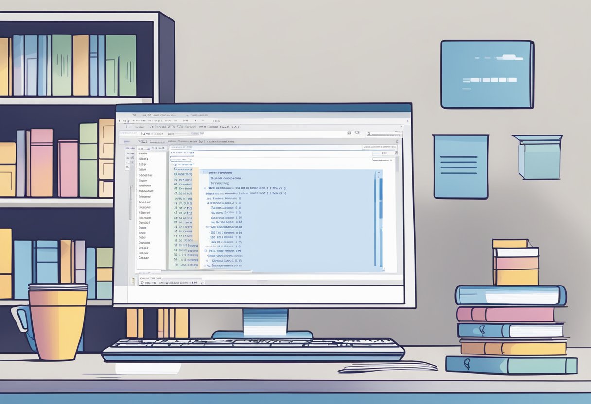 A computer screen displays SQL code with tables and queries. A book on SQL sits nearby