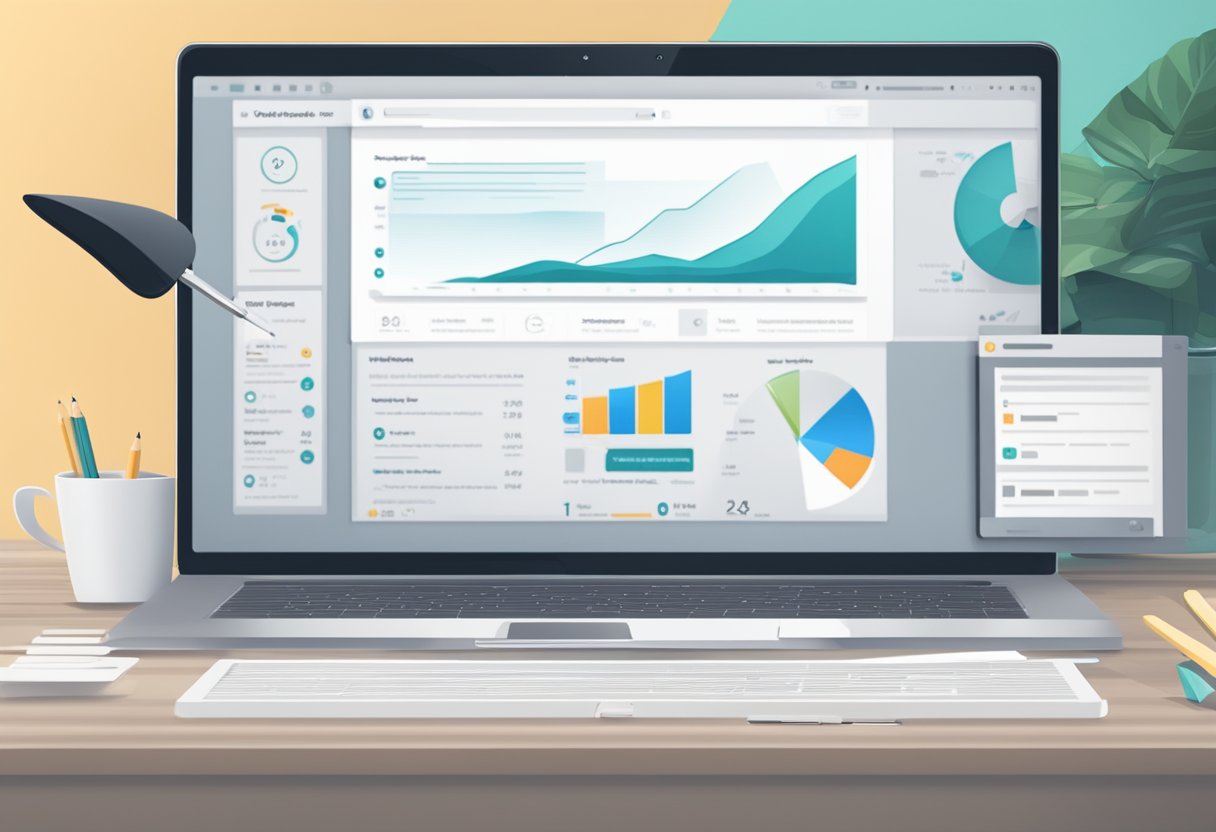 A sleek laptop displaying a WordPress dashboard with a clean and modern website design. A stylus hovers over the screen, ready to make edits