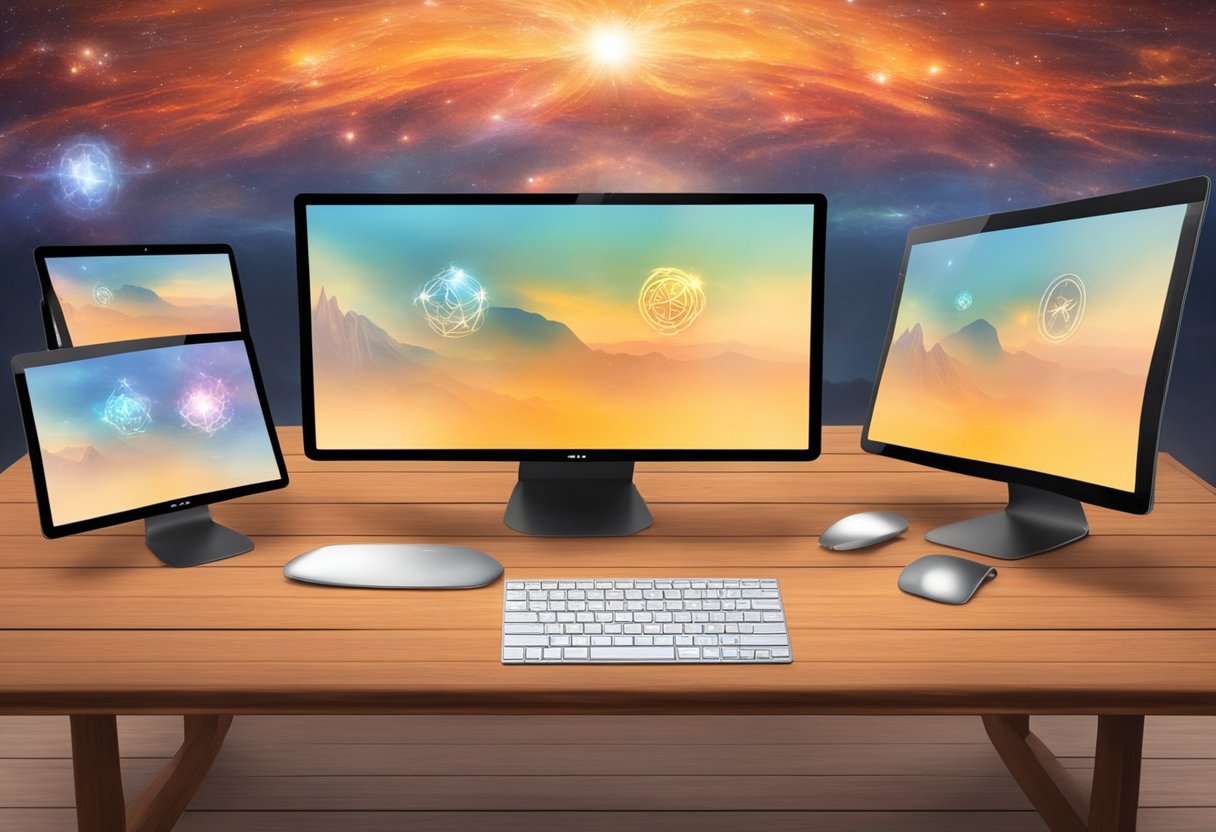 A table with four different computer screens displaying the logos of the top Linux distros for beginners